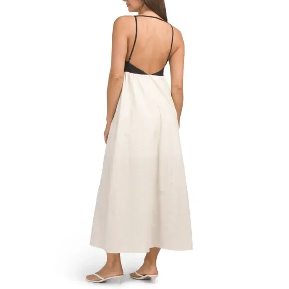 SWEET GENERIS Black/beige Two Tone Maxi Dress